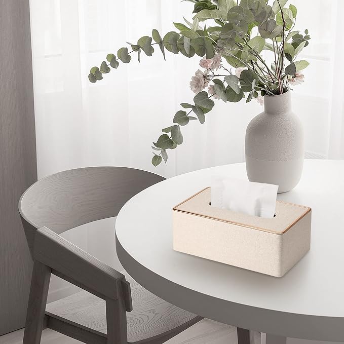 Tissue Box Cover, PU Leather Tissue Box Holder, Rectangular Tissue Box Covers for Kleenex, Napkin, Rectangle Tissue Holder for Bathroom Home Office 9.84"X5.23"X3.77" Beige
