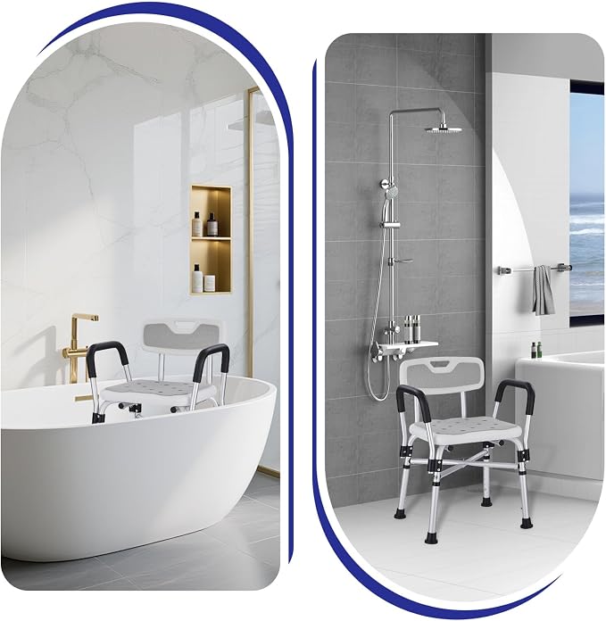 Shower Chair for Elderly and Disabled Inside Shower,Gray | 6-Height AdjustableShower Seat for Inside Tub,Shower Chair with Arms and Back 400 LB Heavy Duty