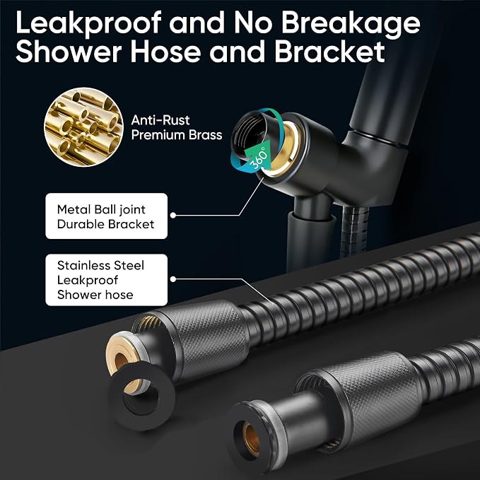 Cobbe 8-Setting Handheld Shower Head, Water-Saving Design, Matte Black | Trickle Pause Mode, 5ft Stainless Steel Hose, Brass Swivel Bracket, Tool-Free Installation