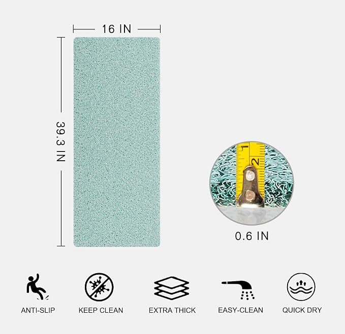 0.6" Extra Thick Non Slip Shower Mat, PVC Loofah Shower Mat with Drain, Quick Drying Bath Mat for Inside Shower, Bathtub Mats Foot Scrubber for Elderly, Bathroom, Kitchen, Wet Areas(Blue 16x39)