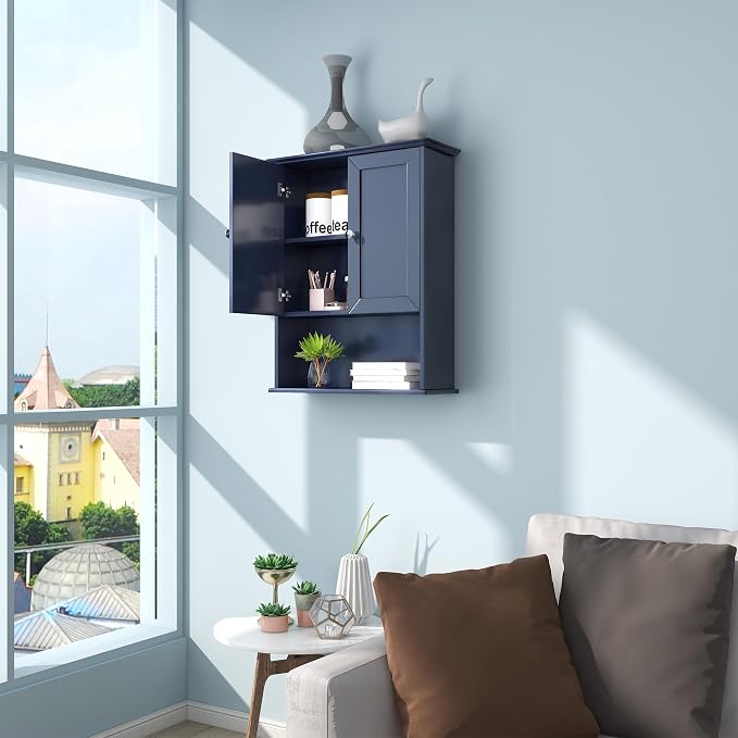 VANIRROR Bathroom Wall Cabinet Over Toilet Storage Cabinets 24x30 inch | Above Toilet Wood Medicine Cabinets with 2 Door & Adjustable Shelf for Kitchen, Laundry, Entryway,Durable MDF Construction