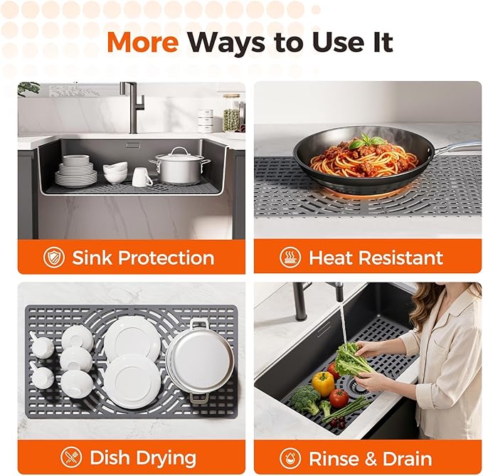 Snuggery Silicone Sink Protector for Kitchen Sink, 30"x16" Center Drain | Scratch protection, cushions fragile dishes and glassware, dishwasher safe, food-grade silicone, 446°F heat resistant