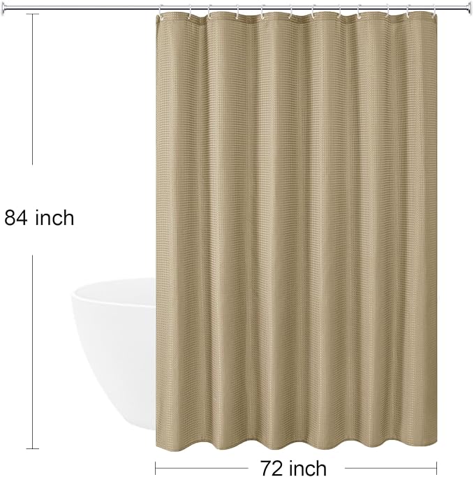 Extra Long 230GSM Beige Shower Curtain, 72 x 84 | 230GSM Tall Fabric Shower Curtain for Bathroom, Water Repellent, Machine Washable