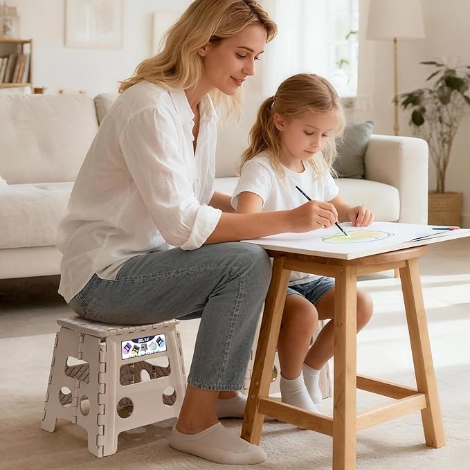 Delxo Folding Step Stool 13 Inch,300 Lbs Step Stool for Adults Khaki | Foldable Step Stool 13",Non-Slip Foot Stools with Handle,Lightweight Collapsible stools for Kitchen,Bathroom,Bedroom,Garden