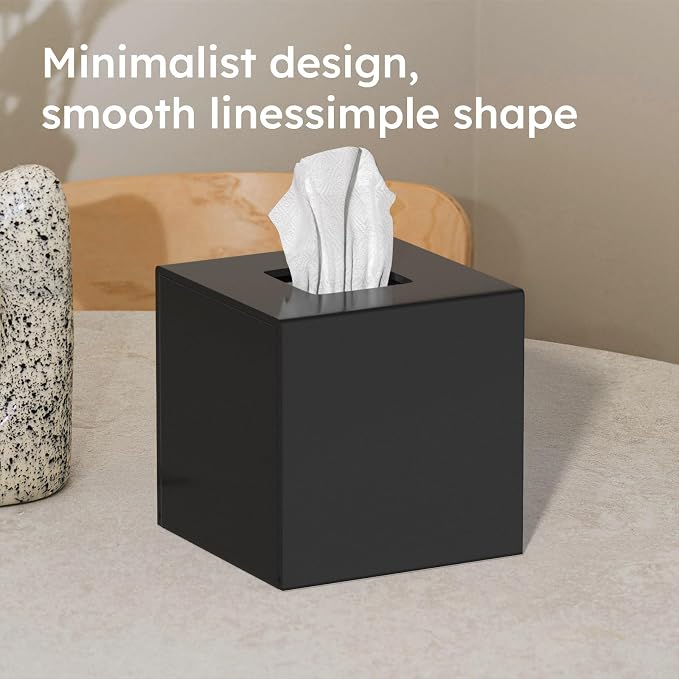 FEMELI Matte Black Tissue Boxs Covers Holder Square Acrylic for Bathroom | Acrylic Black Matte Tissue Box Cover Modern Decorative Facial Paper Dispenser for Bathroom Bedroom Kitchen