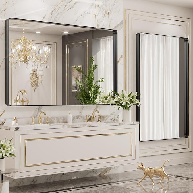 LOAAO 40X36 Inch Black Bathroom Mirror Metal Framed | Matte Black, Anti-Rust, Tempered Glass, Hangs Horizontally or Vertically