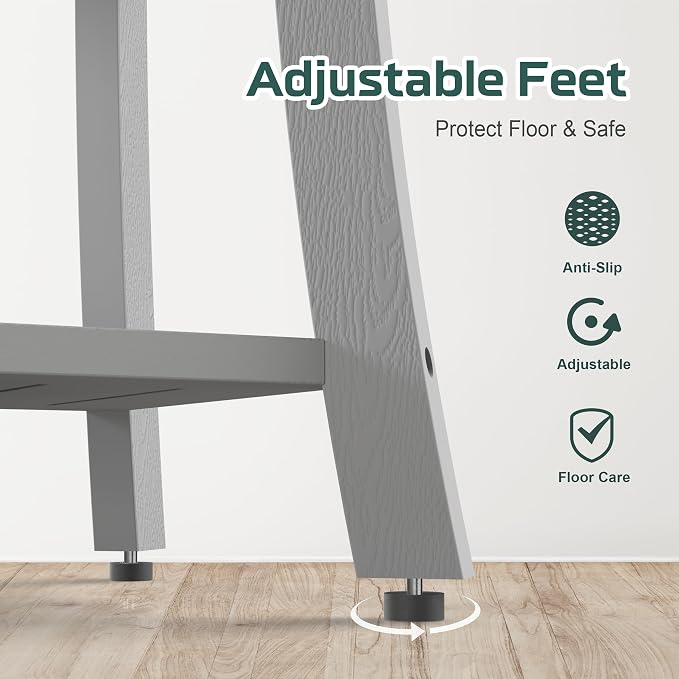 Waterproof HIPS Shower Bench for Inside Shower, Shower Stool, Grey | Ergonomic design, For seating and leg shaving, Wood-Look texture, Easy care, Storage shelf, Non-slip leveling feet, 350 lb