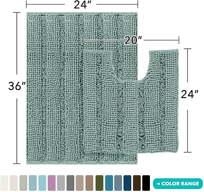 Turquoize Chenille Bathroom Rugs Set Non-Slip Bath Mats for Bathroom Super Absorbent Shaggy Rugs for Tub Shower Toilet Bath Rug Plus U Contour Rug(Oversized: 24" x 36" and 20" x 24" U), Duckegg Blue