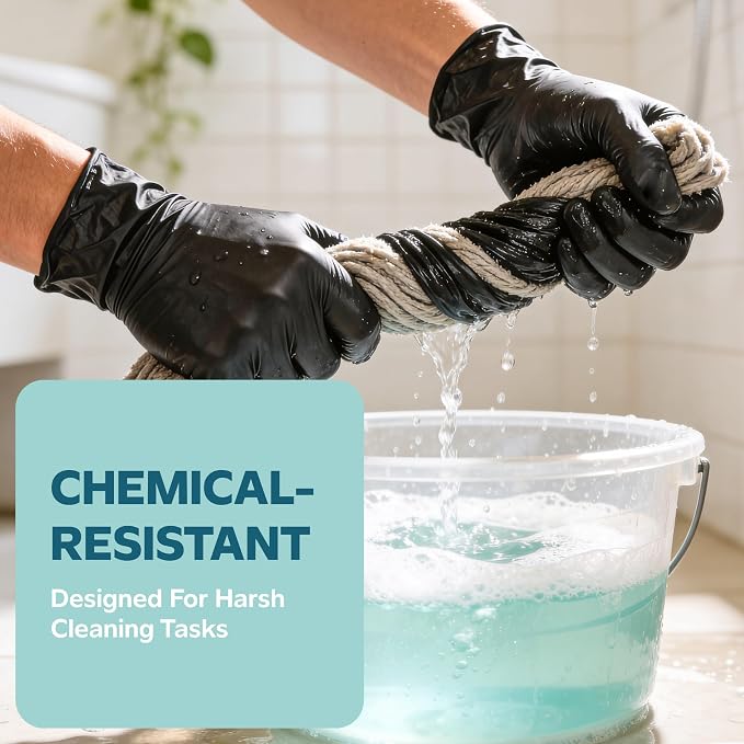 GUSTO Black Nitrile Gloves - Disposable Heavy Duty 6 Mil | Latex-Free, Powder-Free, Textured Fingertips, Food Safe, Flexible Fit, Cooking, Cleaning, Mechanics & Salon