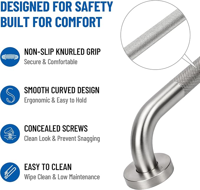 MrHAND Bathroom Safety Grab Bar for Senior, 2 Pack 18 inch, Knurled Brushed | SUS 304 Stainless Steel, Stain Finish, ADA Compliant, Easy Installation, Handicap Grab Bars, Anti-slip Shower Handles