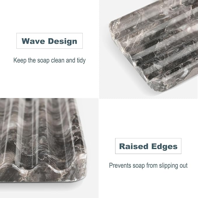 Karibiber Marble Soap Dish, Bar Soap Holder Shower, Brown Soaps Saver with Water Ripple Design, Easy Cleaning Stone Sponge Holder for Kitchen Sink，Bathroom, Executive Natural Stone Soap Tray
