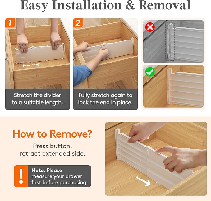 Lifewit 6" Tall Drawer Dividers, Adjustable Deep Drawer Organizer Clothes | 9 Pack 11.5"-18.5" Expandable White Plastic Separators for Dresser, Kitchen, Cabinet, Closet, Office Organization & Storage