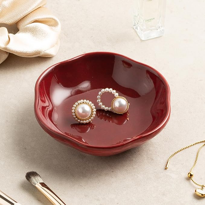 Ceramic Jewelry Tray, Ring Holder Floral Trinket Bowl for Women | Small catchall keeps rings, earrings, keys, and keepsakes visible on vanities or dressers, adding a giftable decor accent