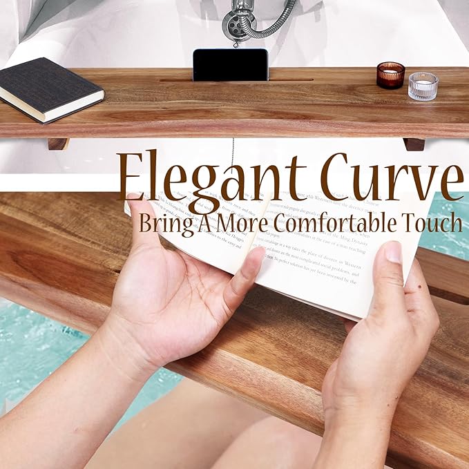 1.2IN Thickened Board Acacia Wood Bathtub Tray Caddy for Freestanding Tub | Minimalistic Design, Adjustable Legs, 35"L × 9"W, 1.2IN Thickened Board,Fits Most Bath Tubs, Idea for Women