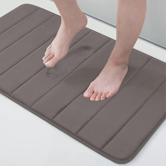 Buganda Memory Foam Bath Mat 34 x 20, Ultra Soft Absorbent Bathroom Rugs | Taupe, Machine Washable Quick Dry Bath Mats for Bathroom Floor, Shower and Tub, Home Decor Accessories