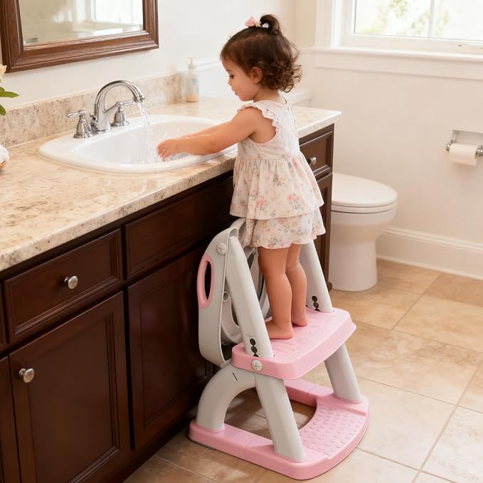 Potty Training Toilet for Toddlers, 2-in-1 Potty Training seat, Anti-Slip | SKYROKU, Fits Round & Elongated Toilets, 6 Heights, Splash Guard, Foldable, Holds 200+ lbs, Step Stool, Dishwasher Cushion