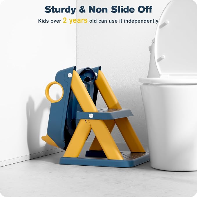 Potty Training Seat, Upgrade Toddler Toilet Seat for Kids Boys Girls, 2 in 1 Potty Training Toilet, Splash Guard Anti-Slip Pad Step Stool(Blueyellow-Pu)