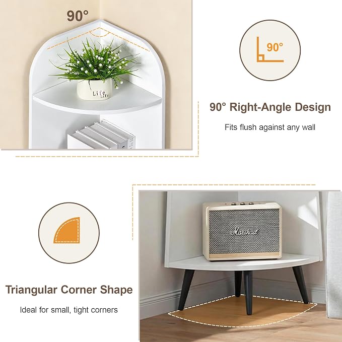 VECELO Large Tall Corner Shelf, 66.93" H 4-Tier Corner Storage Organizer, Freestanding Corner Display Rack for Living Room Bedroom Home Office, White