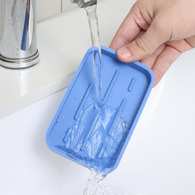 MicoYang Silicone Kitchen Sink Organizer Tray for Multiple Usage,Easy Clean Sponges Holder for Kitchen Bathroom Counter or Sink,Dish Soap Dispenser,Scrubber,Bottle,Cup Lichen Blue 4.9”x 3.2”
