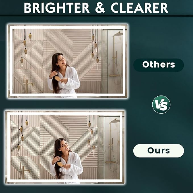 36" x 60" LED Bathroom Mirror with Lights, Memory Vanity Mirror | Anti-Fog, 3 Color Modes, Dimmable, Front Lit, Memory Function, Tempered Glass, Lighted Bathroom Mirror for Wall