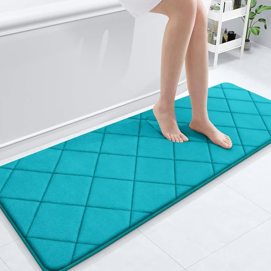 OLANLY Memory Foam Bath Mat 59x20, Ultra Soft and Absorbent Bathroom Rugs | Teal, Quick Dry, Machine Washable Shower Bath Rugs, Comfortable Bath Carpet for Bathroom Floor, Tub and Shower