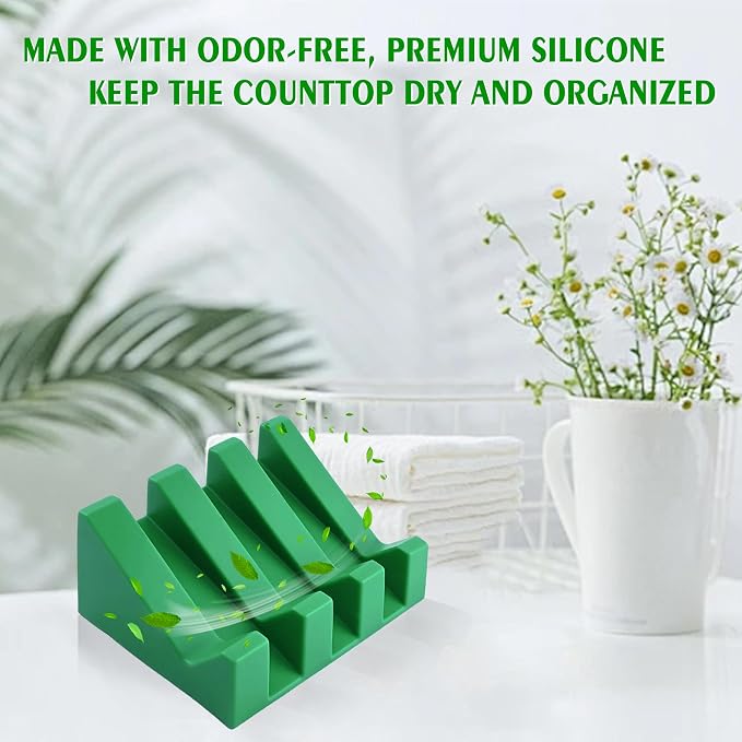 Self Draining Soap Dish Holder,Silicone Soap Dish,for Bathroom,Kitchen, Sponges，Can Extend Soap Life，Keep Soap Bars Dry and Easy Cleaning (Deep Green,1-Pack)