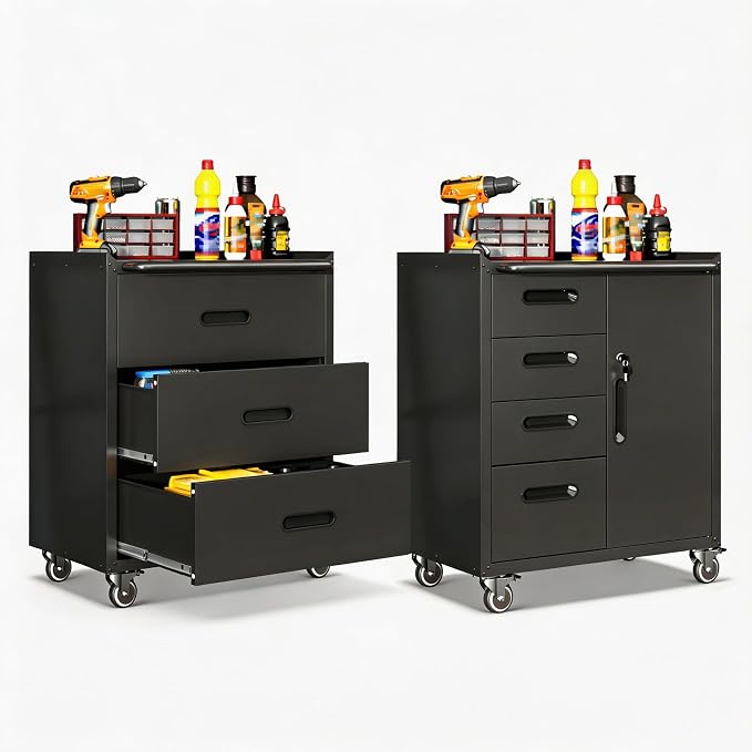Garage Tool Cabinet Set,Heavy Duty Steel Rolling Tool Chest with Lockable Doors & Adjustable Shelves