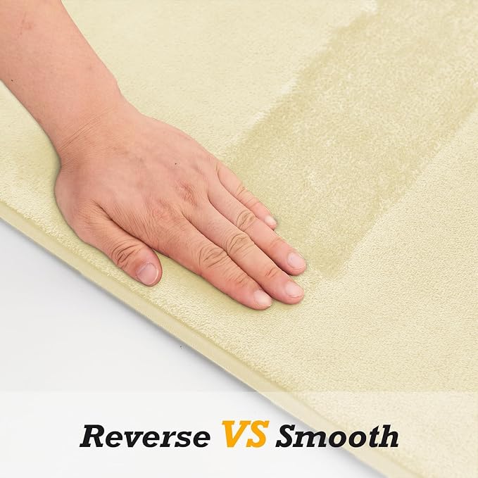 Bathroom Rugs Sets 3 Piece, Non-Slip & Quick Dry Bath Mat Set, Ultra Soft Velvet Bath Rugs for Bathroom, Toilet and Shower Floor, Cream Yellow
