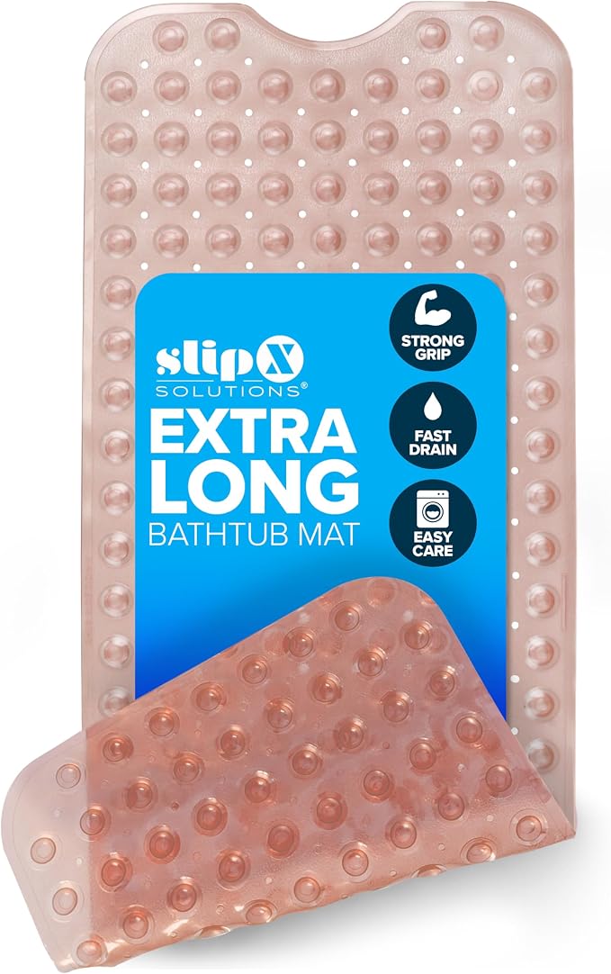 SlipX Solutions 39x16 Extra Long Non Slip Bath Mat, Tub & Shower, Coral | Anti Slip Mat for Elderly & Kids Bathroom, 30% More Coverage, 200 Suction Cups, Hundreds of Drain Holes