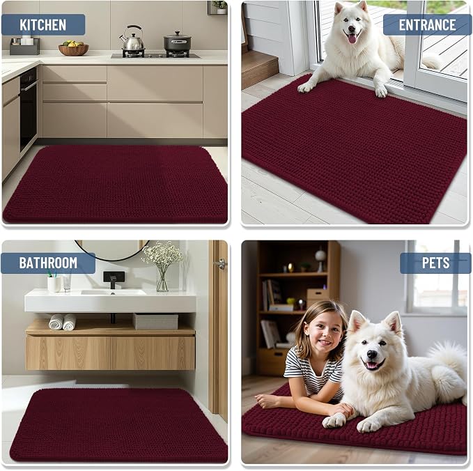 Arotive Chenille Bathroom Rugs 47x24, Soft Absorbent Bath Mat, Burgundy | Rubber Backing, Machine Washable Dry Bath Mats for Bathroom Floor, Tub and Shower, Home Decor Accessories