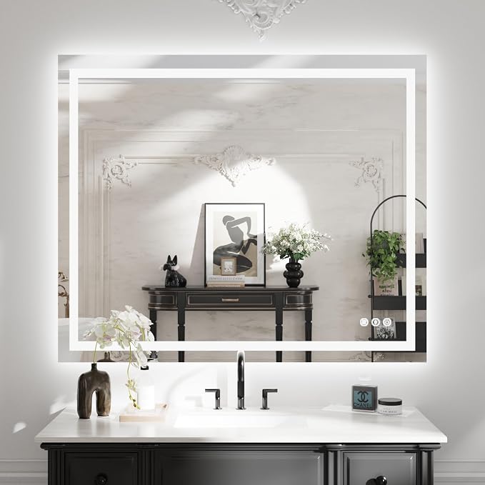WTTY 48" x 40" LED Bathroom Mirror with Light | Anti-Fog, Dimmable, 3 Color Temperature, Memory Function, Tempered Glass, IP54 Waterproof, ETL Listed
