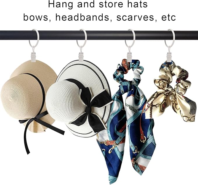 LLPJS 40 Pack Curtain Rings with Clips, Curtain Clip Rings Hooks, Bow Hanger Clips for Hanging Drapery Drapes Bows, Ring 1.26 inch Interior Diameter, Fits up to 1" Rod, White