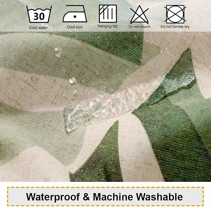 Baccessor Linen Shower Curtain 60 W X 72 L Inch Tropical Green Leaf Shower Curtains Botanical Banana Monstera Leaf Palm Tree Water Repellent Heavy Duty Small Shower Curtain for Bathtubs Hotel