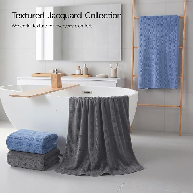 ecolook Microfiber Bath Towels Set of 4, 31 x 63 Inch Extra Large Bath Towel Set, Super Soft & Highly Absorbent, Quick Dry Lightweight Towels for Bathroom, Gym, Spa, Pool & Travel, Blue & Gray