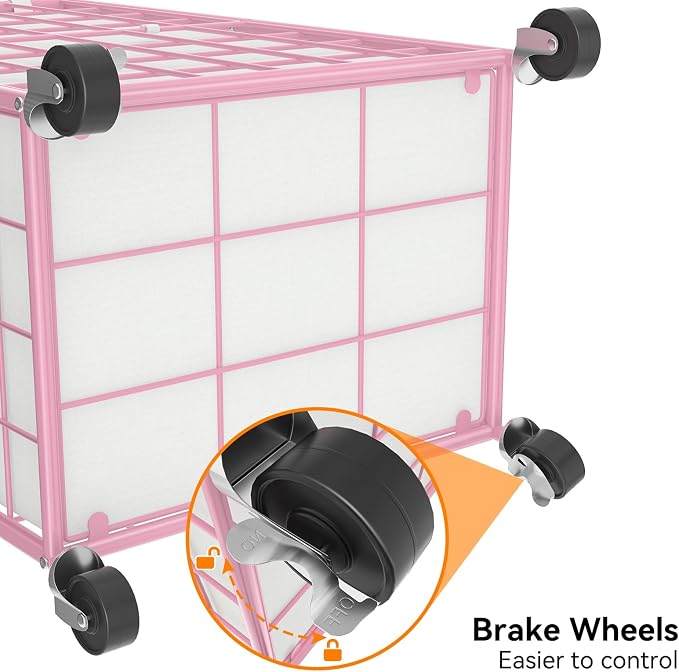 WOWLIVE Rolling Laundry Basket, Metal Wire Frame Laundry Hamper with Wheels | Hamper with Removable Bag, 100L Dirty Clothes Hamper Organizer Dorm Room Storage for Bedroom, Bathroom, Pink