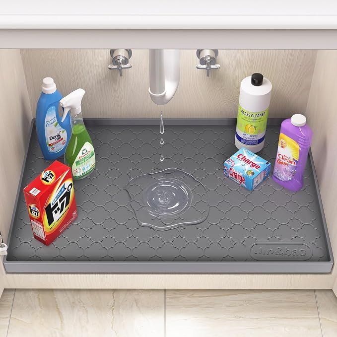 Jin&Bao Under Sink Mat 40" x 22" Waterproof Silicone Cabinet Kitchen Liner | Silicone under kitchen sink mat,cabinet protector,bathroom shelf liner,raised edge,anti-slip,easy to clean & dishwasher safe