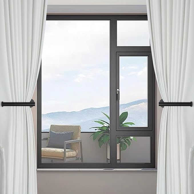 Groleca Adhesive Curtain Holdbacks No Drill Curtain Tiebacks, 6 Pack, Black | No Drill Curtain Tie Backs Hooks for Drapes, Metal Curtain Holders, Damage-Free Wall Mounted, Strong Adhesive,Stainless Steel