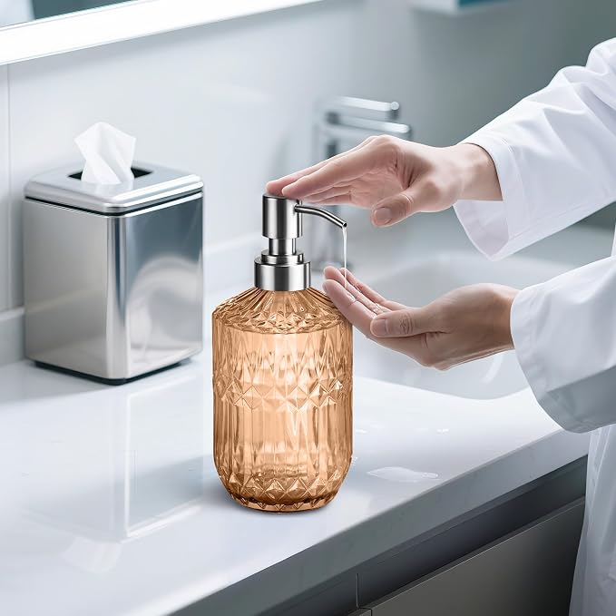 Kaishun Refillable Glass Soap Dispenser (2PC) for Hand Soap & Lotion,Orange