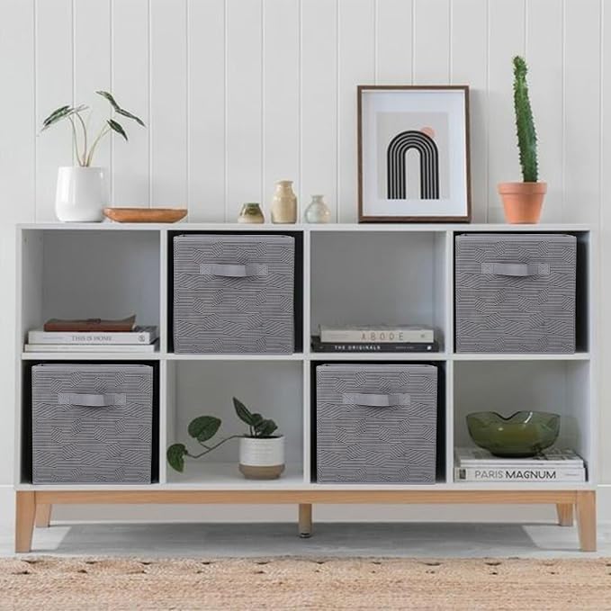 ShellKingdom Storage Bins, Foldable Fabric Storage Cubes And Cloth Storage | Storage Organizer For Closet And Toys, 10.5x10.5x11 INCH, 6 Pack (Dark Gray with Black Stripe)