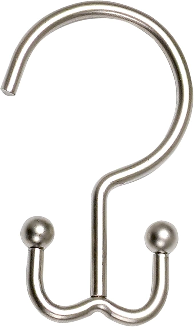 Zenna Home NeverRust Rustproof Aluminum Double Shower Curtain Hooks, Decorative Double Sided Metal Hooks for Shower Curtain, Set of 12, Brushed Nickel