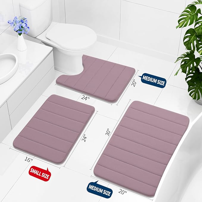 Buganda Memory Foam Bath Mat 35.4 x 24, Ultra Soft Absorbent Bathroom Rugs | Mauve, Machine Washable Quick Dry Bath Mats for Bathroom Floor, Shower and Tub, Home Decor Accessories