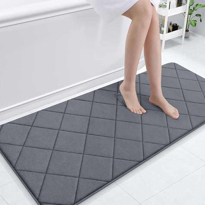 OLANLY Memory Foam Bath Mat 70x24, Ultra Soft and Absorbent Bathroom Rugs | Dark Grey, Quick Dry, Machine Washable Shower Bath Rugs, Comfortable Bath Carpet for Bathroom Floor, Tub and Shower