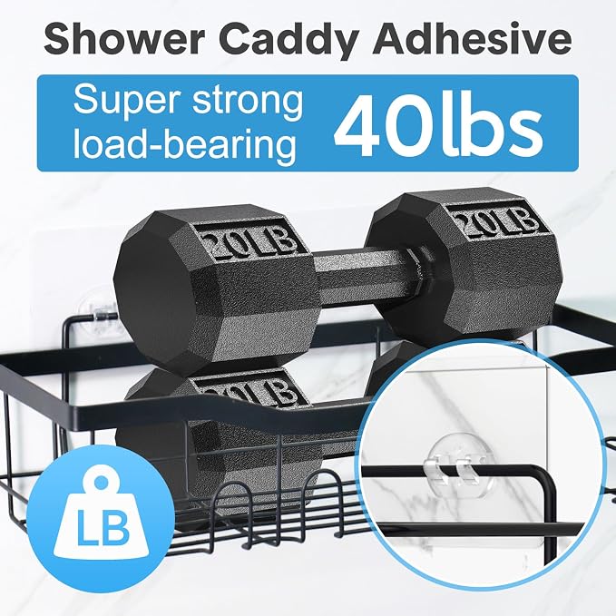 10 Pack Shower Caddy Adhesive Replacement, Strong Adhesive Hooks for Shower Caddy, Waterproof Adhesive Strips, No Drilling, for Bathroom Storage Shelves and Kitchen Racks