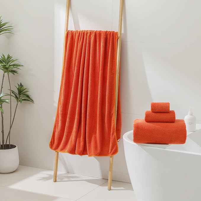 YTYC 29x59 Bath Towels Set,Towels for Bathroom,Burnt Orange,6-Pieces | 2 Large Bath towels,2 Hand towels (14x29"),2 Washcloth (13x13"),Super Soft,Highly absorbent,Hanging Loop,80%Polyester