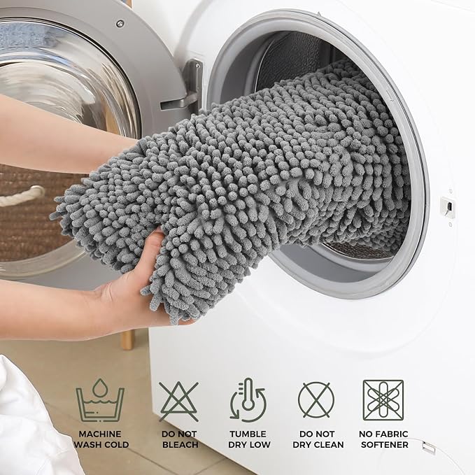 Bcoimo Bath Rug Mat Sets, 2 Piece Extra Soft Chenille Gray Bathroom Mat Set | Non Slip with Rubber Backing 24x17 Bath Mat; Machine Washable;Extra Soft Bath Rug;High Absorbent、Quick Drying Microfiber mat