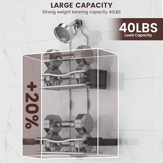 Rustproof Shower Caddy Hanging with Soap Holders for Bathroom, Silver | Shower Organizer with Multi Hooks Toothbrush Holder, No Drilling, Anti-Swing, Storage for Shampoo Conditioner Body Wash