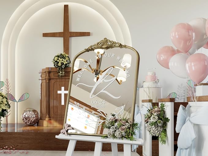 Vintage Gold Mirror, 24"x36" Antique Gold Bathroom Arched Mirrors | Wall Ornate Arch Brass Baroque Mirror Over Sink, Bedroom, Fireplace, Entryway, Living Room, Vantiy, Hanging or Leaning