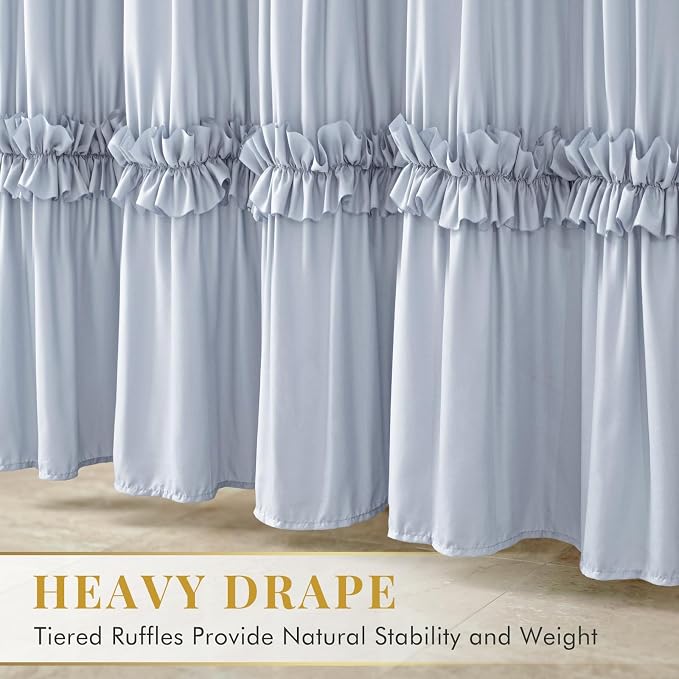 LIPA Extra Long Boho Shower Curtain Rustic Ruffle Shower Curtain with Ruched & Bow Vintage Farmhouse Shower Curtains for Bathroom Bohemian Bathroom Decor(Fog Blue,72x84 Inches)