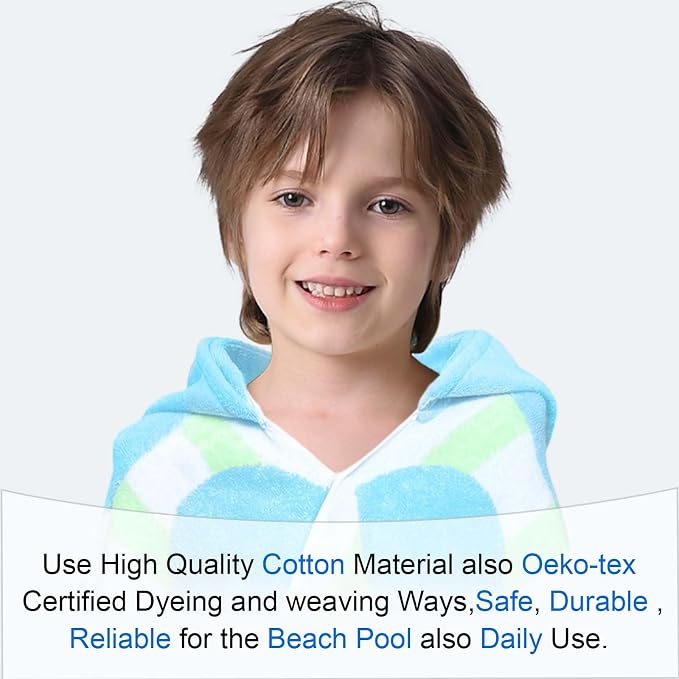 VOOVA & MOVAS Toddler Beach Towel (3-10Years), Absorbent Quick Dry Lightweight Towel Wrap with Hood for Pool | Swim | Bath, Blue Dot Strip