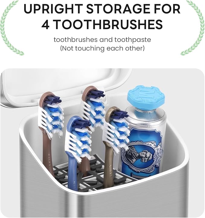 GFWARE Bathroom Toothbrush Holder with Cover, Ventilated & Drainage, Silver | Detachable 5 Slots Bathroom Organizer for Toothbrush and Toothpaste, Waterproof & Dustproof, Fits Toothbrushes Under 7.5 In